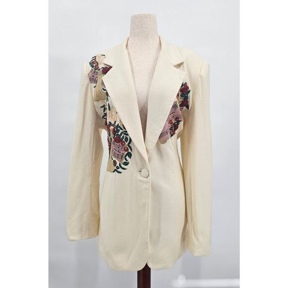Unique Jenna Size 14 Ivory "Let the Earth Rejoice" Christmas Wool Blazer *Flaws - Picture 1 of 13